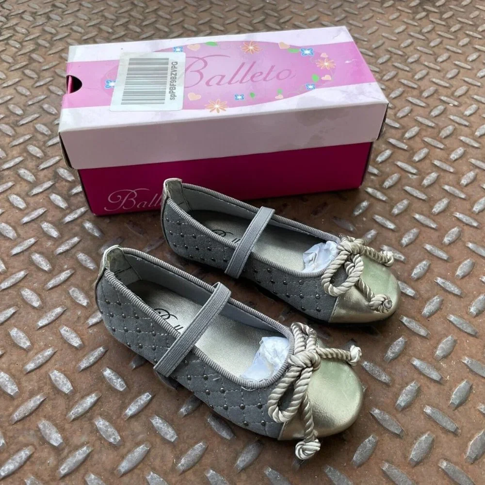 Balleto Kids Girl Shoes Ballet KATRINA Shoes Silver Tone Size 8.5N